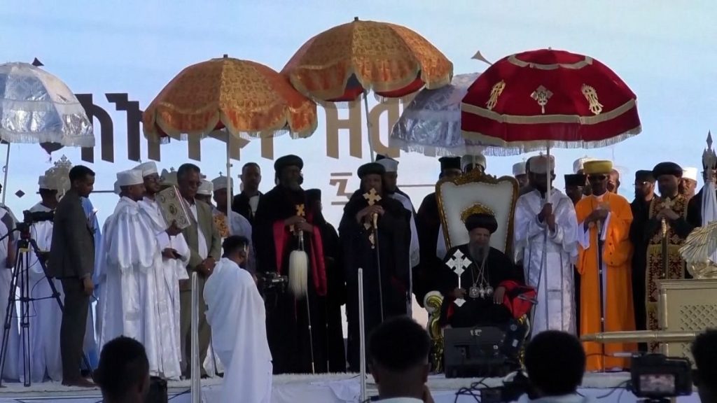 rewrite this title in Arabic Video. Ethiopians celebrate Orthodox Christmas with prayers, feasts, and acts of charity