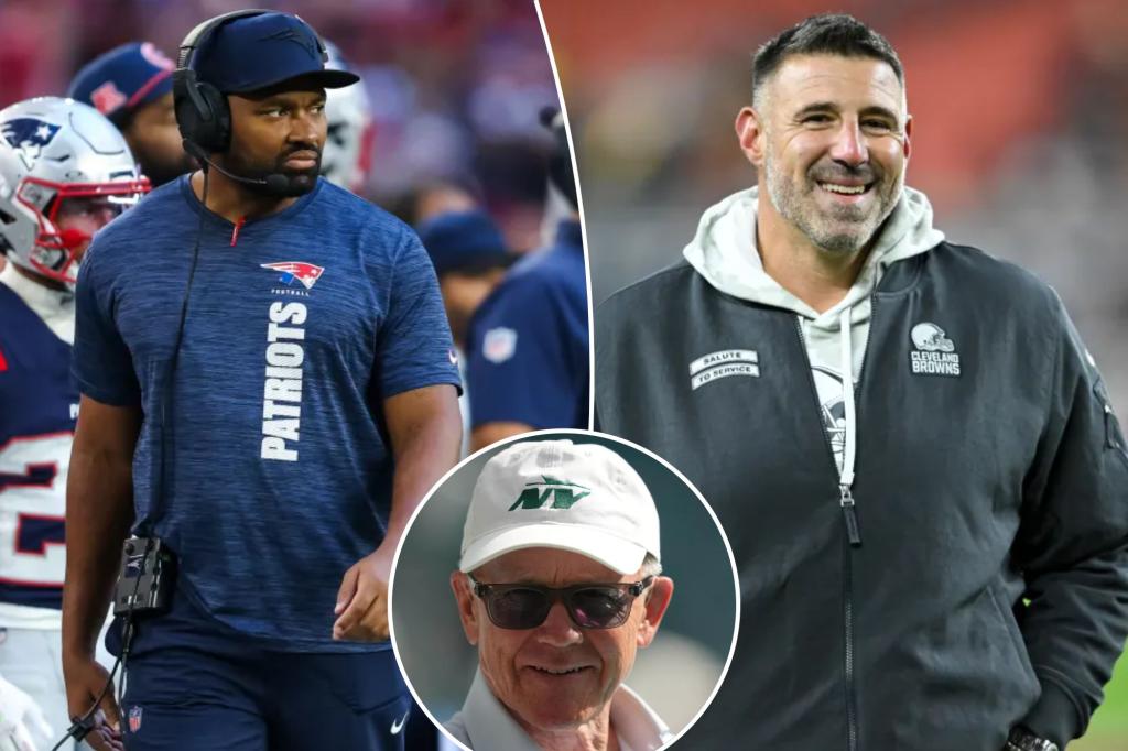 rewrite this title in Arabic Jets’ potential Mike Vrabel coaching dream looks in serious peril after Patriots fire Jerod Mayo