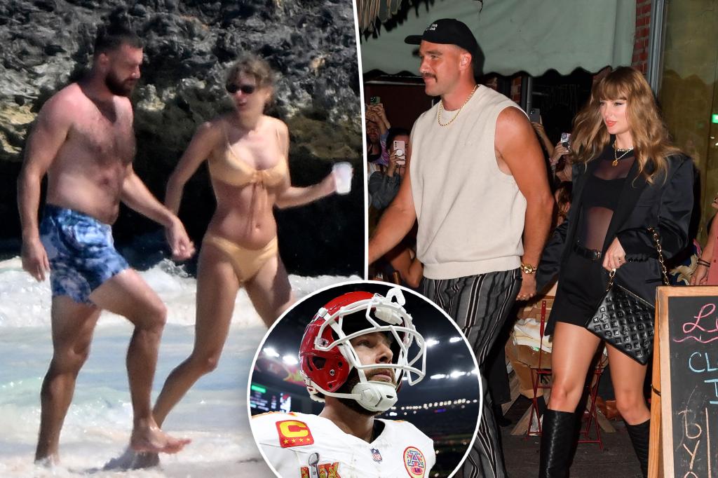 rewrite this title in Arabic Taylor Swift and Travis Kelce break cover on dinner date in Park City after Super Bowl loss