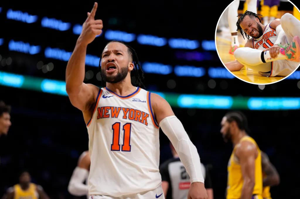 rewrite this title in Arabic Jalen Brunson ruled out with ankle injury as Knicks get some clarity