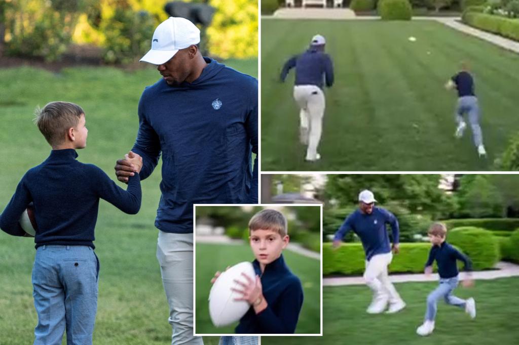 rewrite this title in Arabic Ivanka Trump shares moment her son challenges Saquon Barkley to a race in the Rose Garden