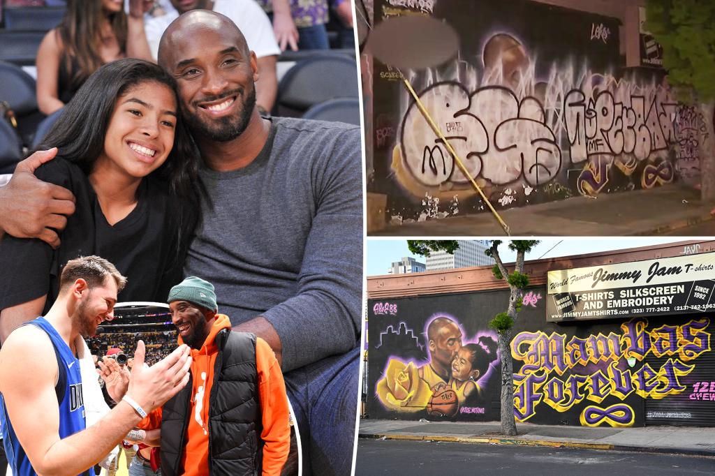 rewrite this title in Arabic Lakers star Luka Dončić makes touching gesture after Kobe Bryant mural was vandalized