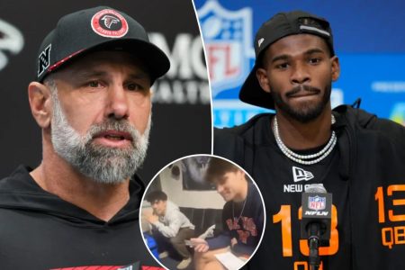 rewrite this title in Arabic Falcons’ Jeff Ulbrich takes blame for son’s $350,000 Shedeur Sanders prank: ‘My actions’
