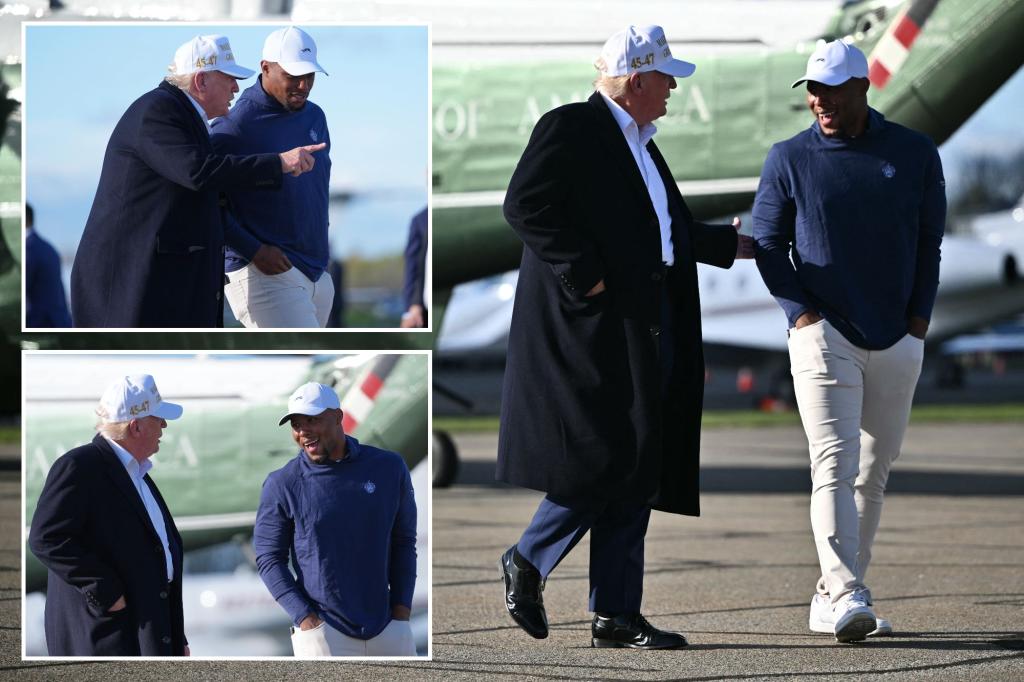 rewrite this title in Arabic Eagles’ Saquon Barkley hangs out with Trump after teammate dodges question on White House visit
