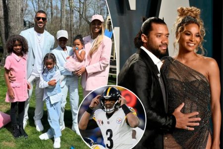 rewrite this title in Arabic Russell Wilson’s wife Ciara calls out his public ‘campaign’ for baby No. 5: ‘Take my husband’s phone’