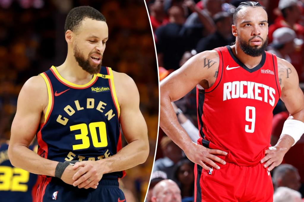 rewrite this title in Arabic Dillon Brooks admits to targeting Steph Curry’s thumb injury as Rockets-Warriors series gets heated