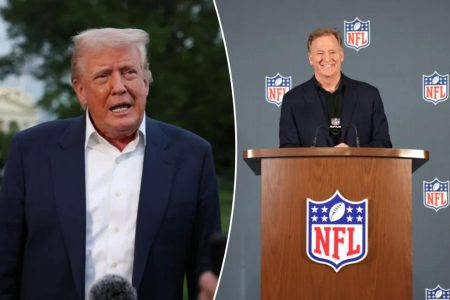 rewrite this title in Arabic Donald Trump, Roger Goodell expected to announce Commanders as 2027 NFL Draft host