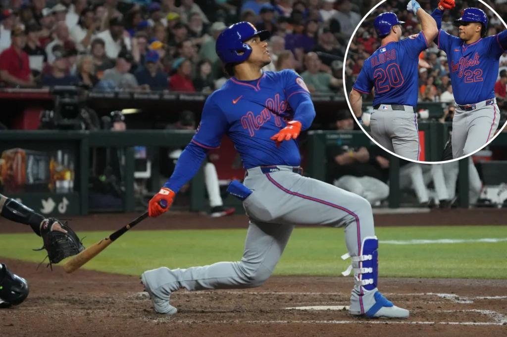 rewrite this title in Arabic Juan Soto’s multi-homer night for Mets two weeks in the making: Carlos Mendoza