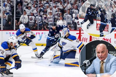 rewrite this title in Arabic What went wrong for Blues in chaotic final seconds of third period in heartbreaking playoff loss to Jets