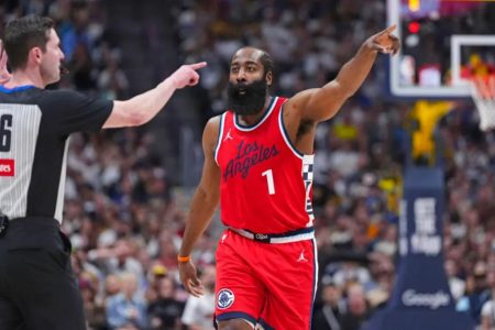 rewrite this title in Arabic James Harden ducks media after Clippers’ Game 7 disaster