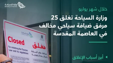 إغلاق 25 مرفقًا سياحيًا مخالفًا في العاصمة المقدسة خلال شهر يوليو