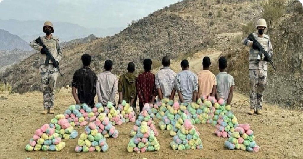 القبض على 8 مخالفين لنظام أمن الحدود لتهريبهم 154 كيلوجرامًا من القات بعسير