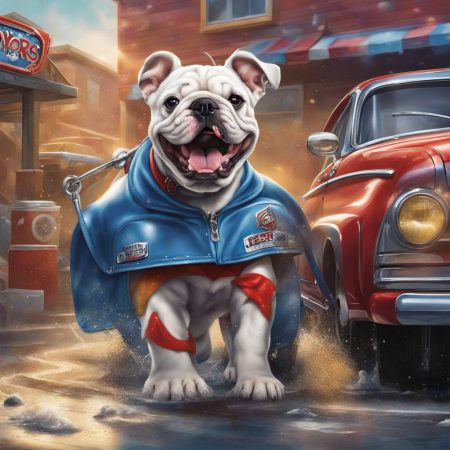 Excited Bulldog Puppy Enjoys a Fun Adventure at the Car Wash