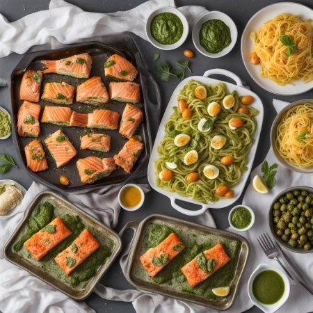 Mini Egg Bites, Baked Salmon on a Sheet Pan, Pesto Pasta and additional dishes