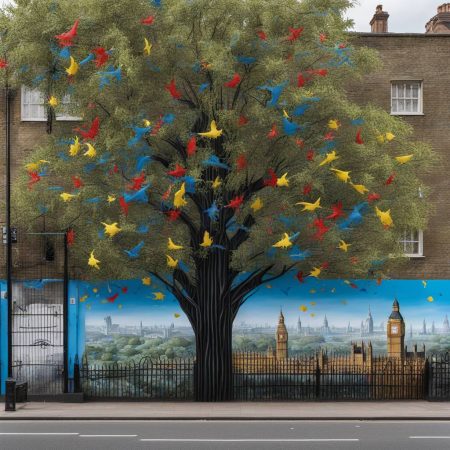 Plastic-covered fence surrounds Banksy's London tree mural following suspected vandalism