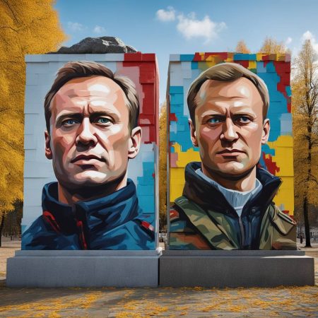 Two portraits of Alexei Navalny painted near a monument to Soviet soldiers in Vienna