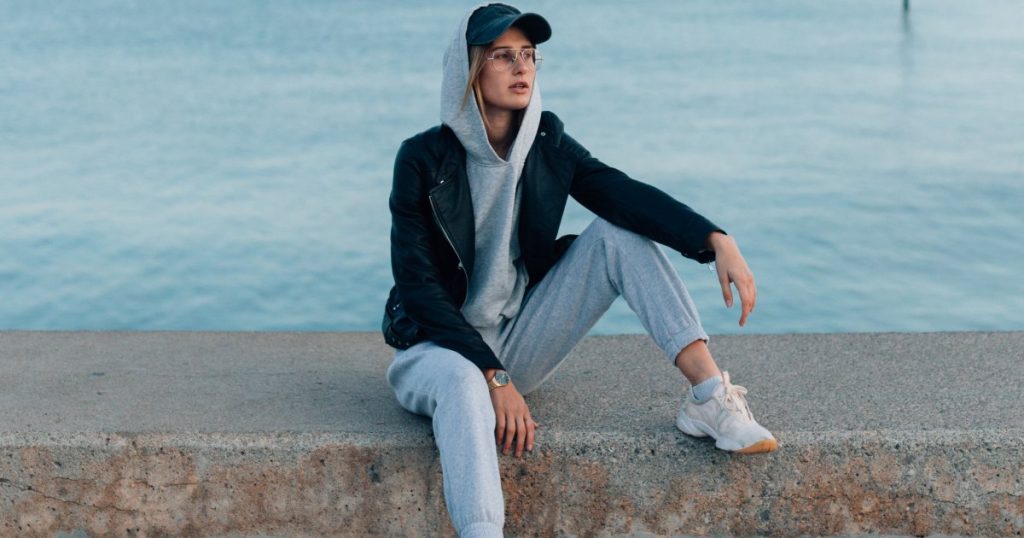 Woman Wearing Joggers Stock Photo