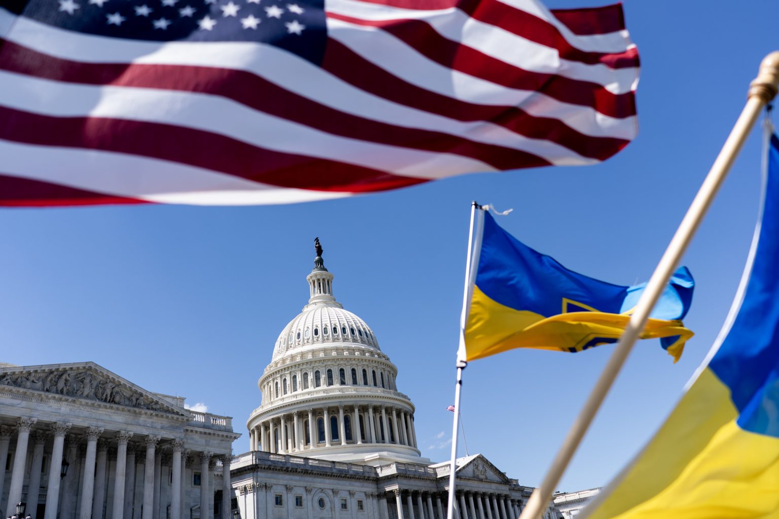 american ukraine flags fly near capitol