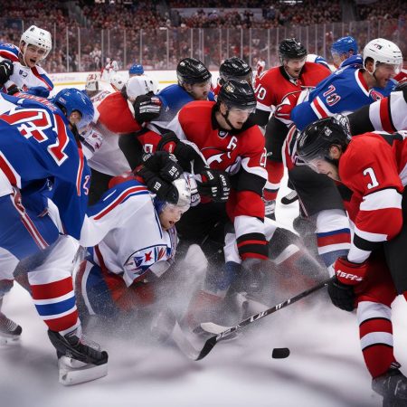 Full line brawl at puck drop results in ejection of 8 players from Rangers and Devils