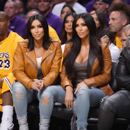 Kim Kardashian and North Coordinate in Matching Leather Biker Outfits at Lakers Game