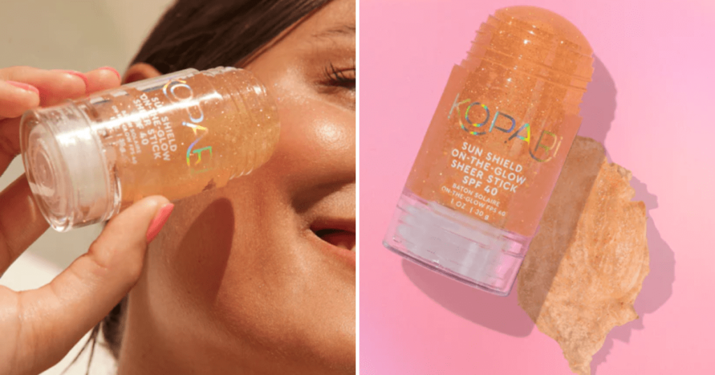 kopari sun shield on the glow sheer stick sunscreen