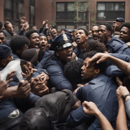 Shocking video captures chaotic confrontation between group of migrants and New York City police at shelter