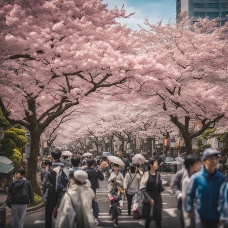 The residents of Tokyo celebrate as cherry blossoms reach their peak bloom