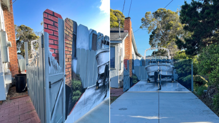 CA SEASIDE BOAT MURAL ON FENCE 4