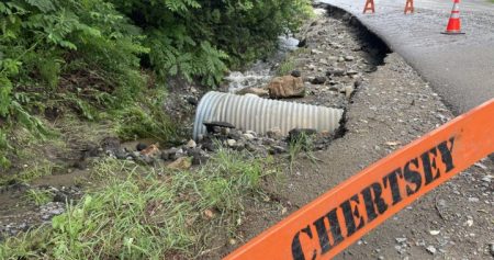 Several roads crumbled after a massive rainfall in Chertsey Quebec. Monday June 24 2024