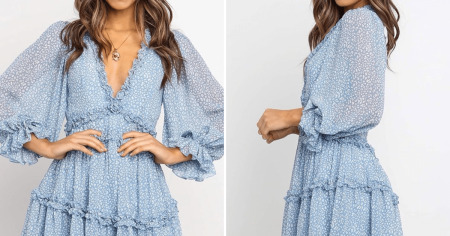 dokotoo v neck ruffle mini dress