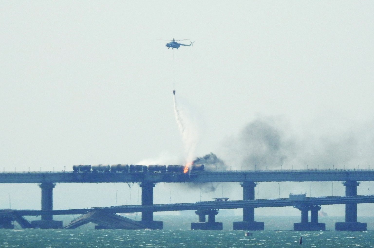 kerch bridge seen after explosion