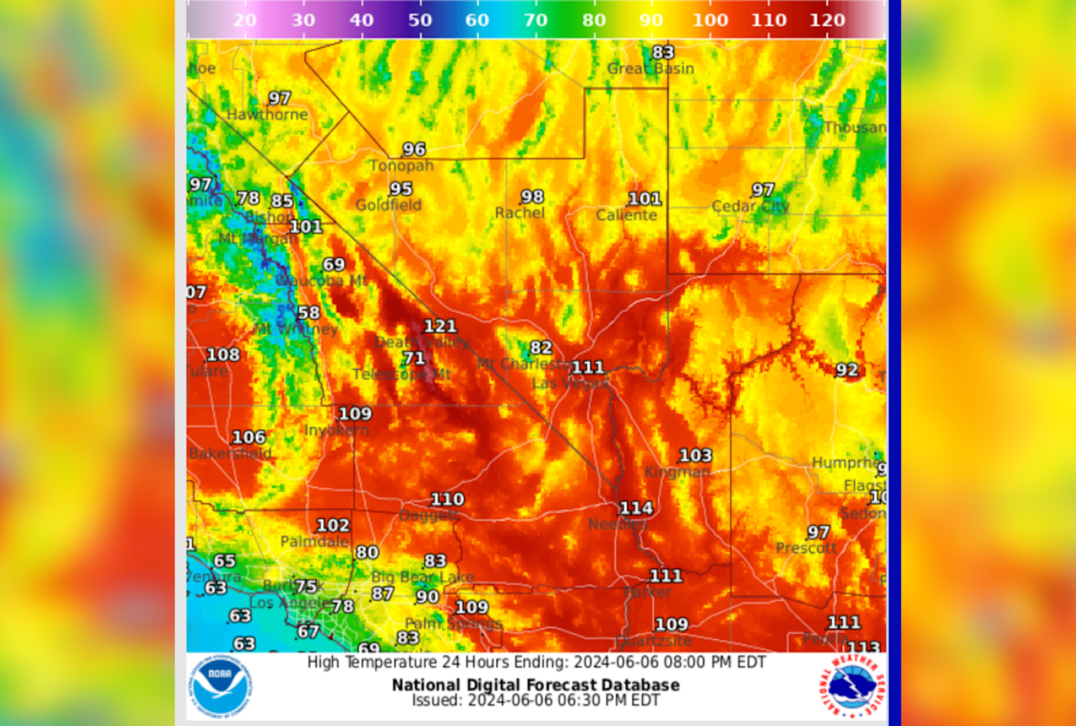 map shows nevada city hit heat record