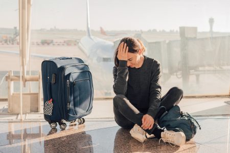 woman upset airport