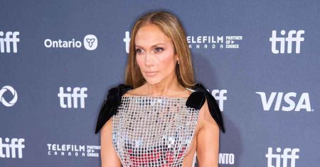 Jennifer Lopez Stuns in Side Bearing Gown as She Hits TIFF Solo 729