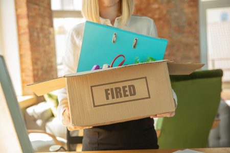 woman leaving office