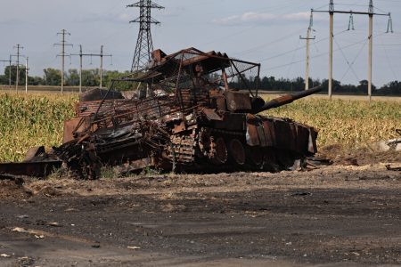 destroyed russian tank rusts kursk