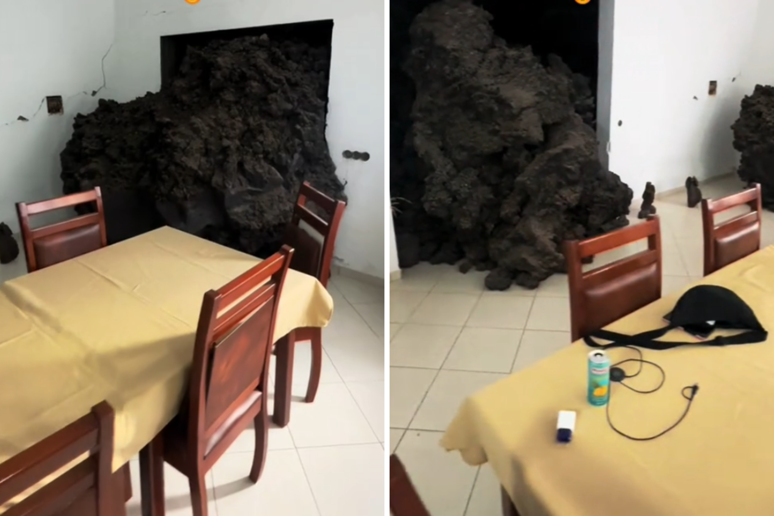 volcanic rock spews home