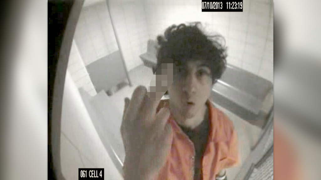 tsarnaev flips off camera