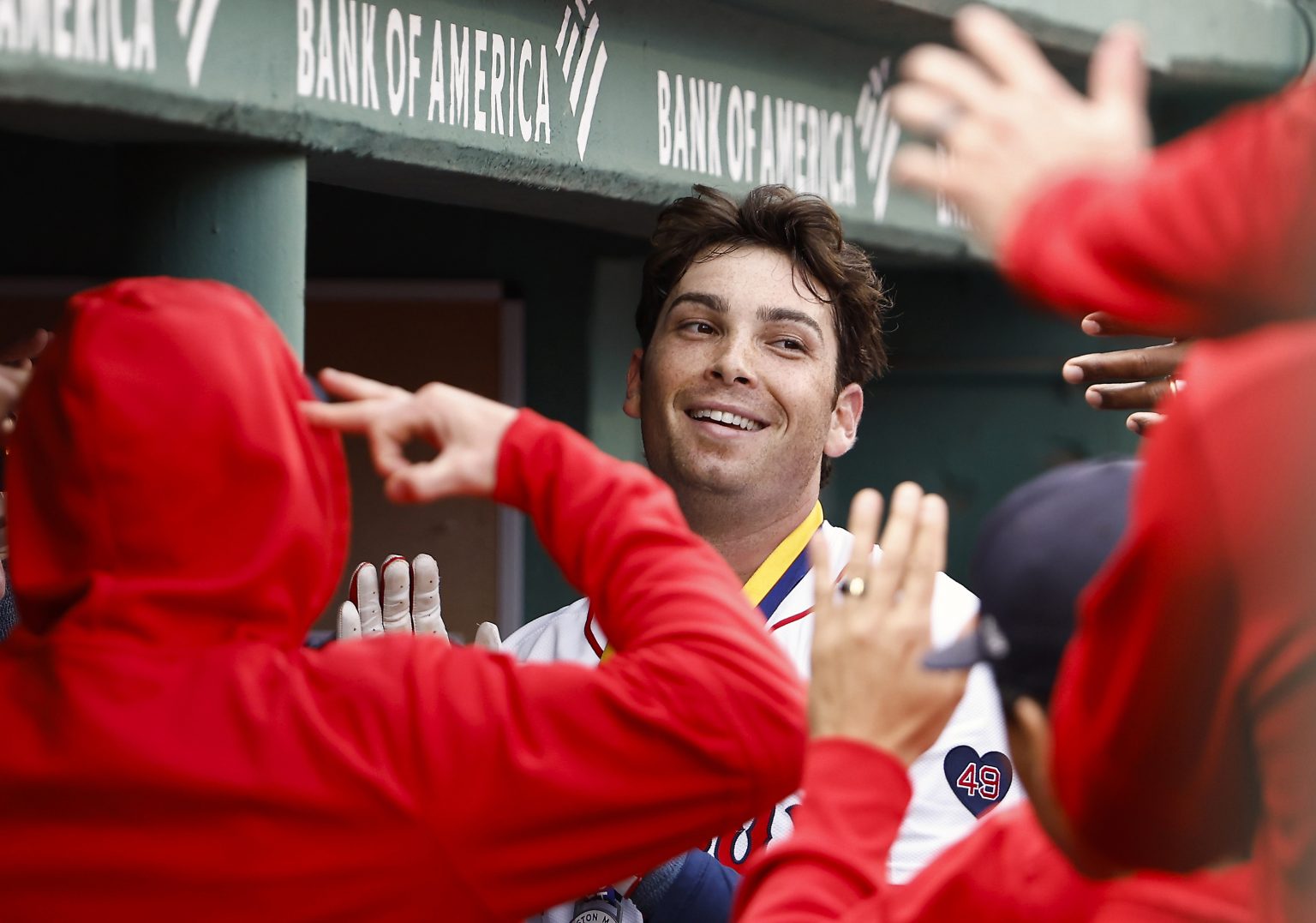 triston casas smiles red sox dugout