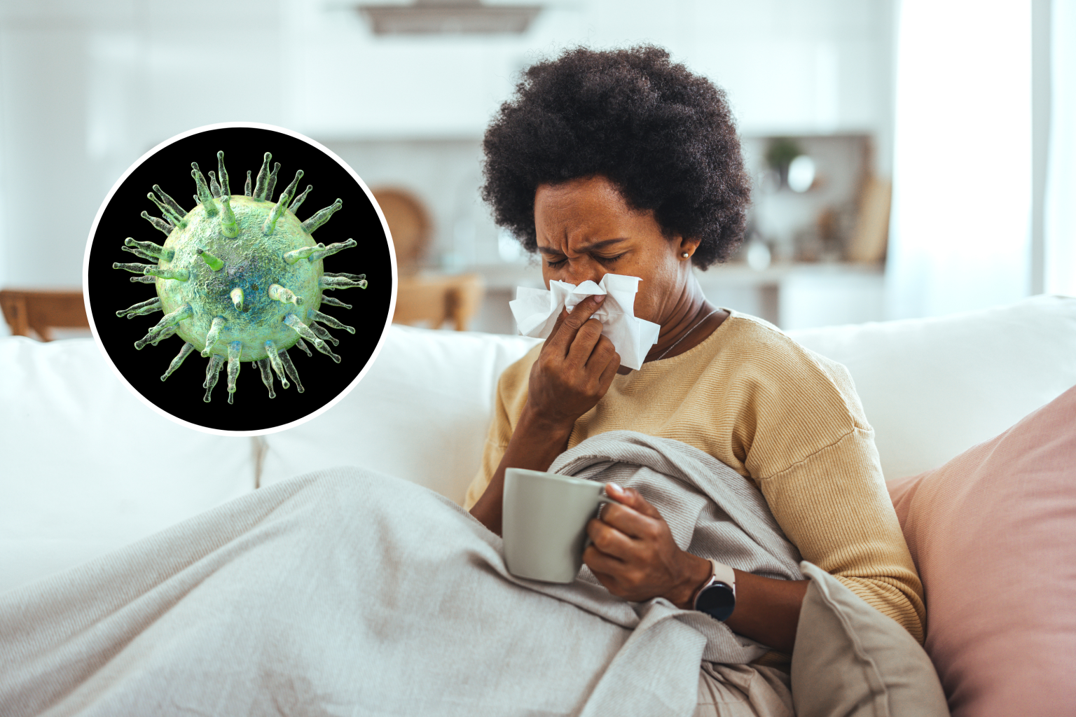 woman runny nose virus