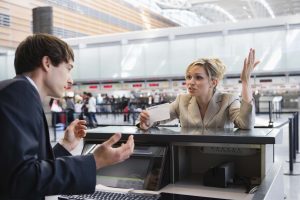 woman upset airport