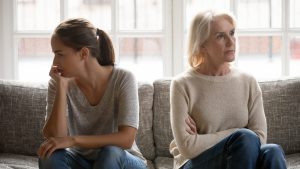 mother daughter upset stock image