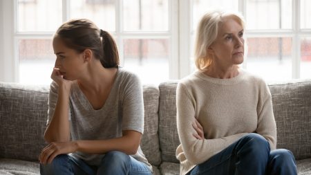 mother daughter upset stock image