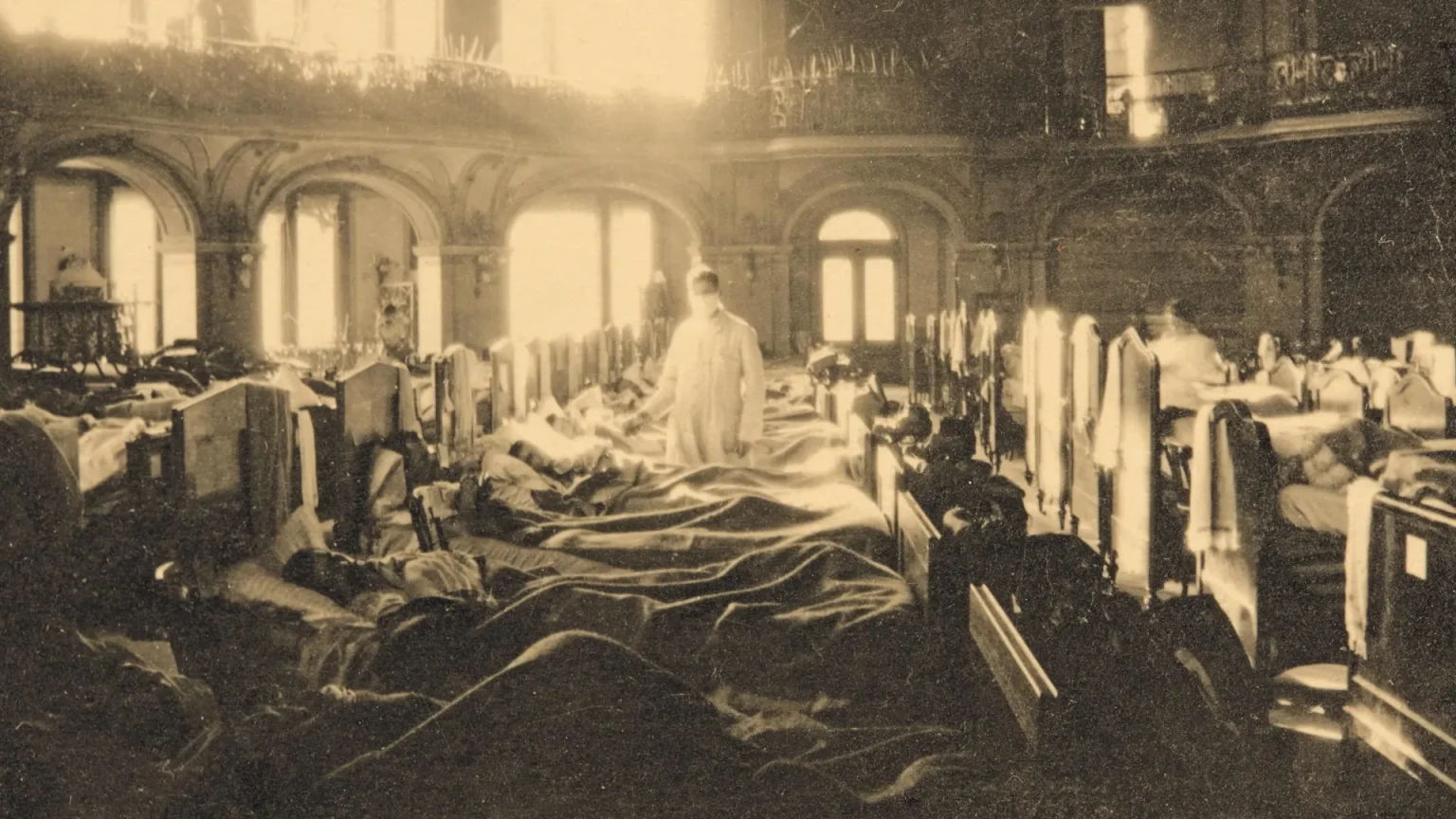 emergency hospital in zurich tonhalle during spanish flu.webp