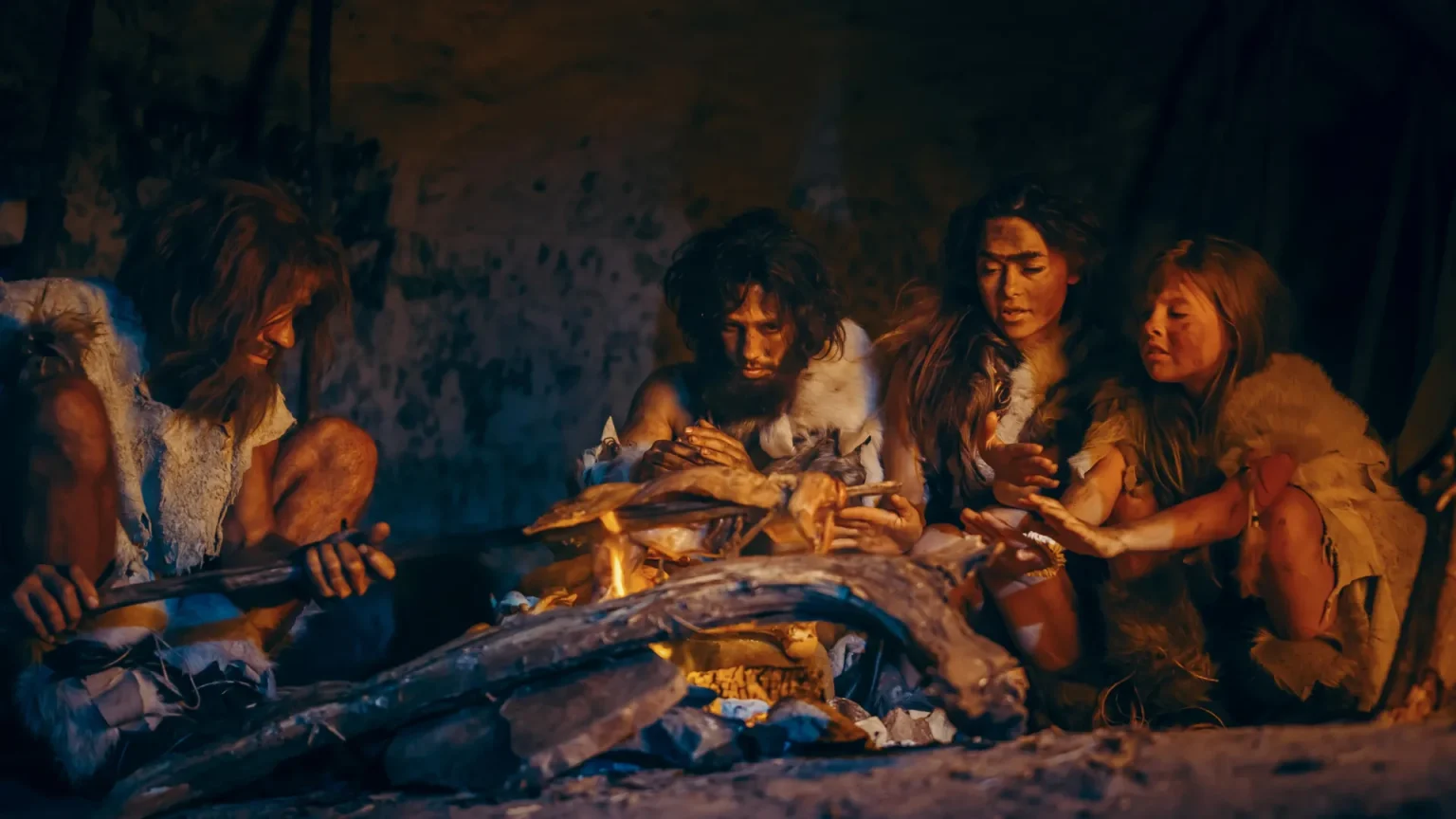 neanderthal homo sapiens family cooking.webp