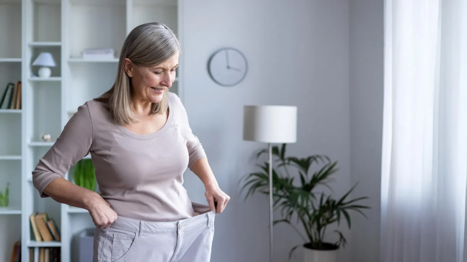 smling senior woman weight loss loose pants.webp