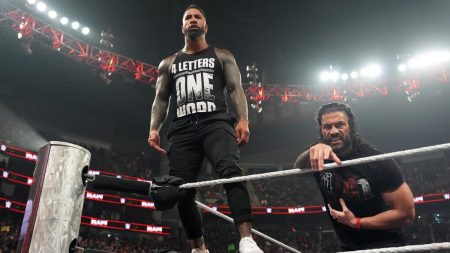 Array wwe raw jey uso roman reigns gettyimages 2225499955