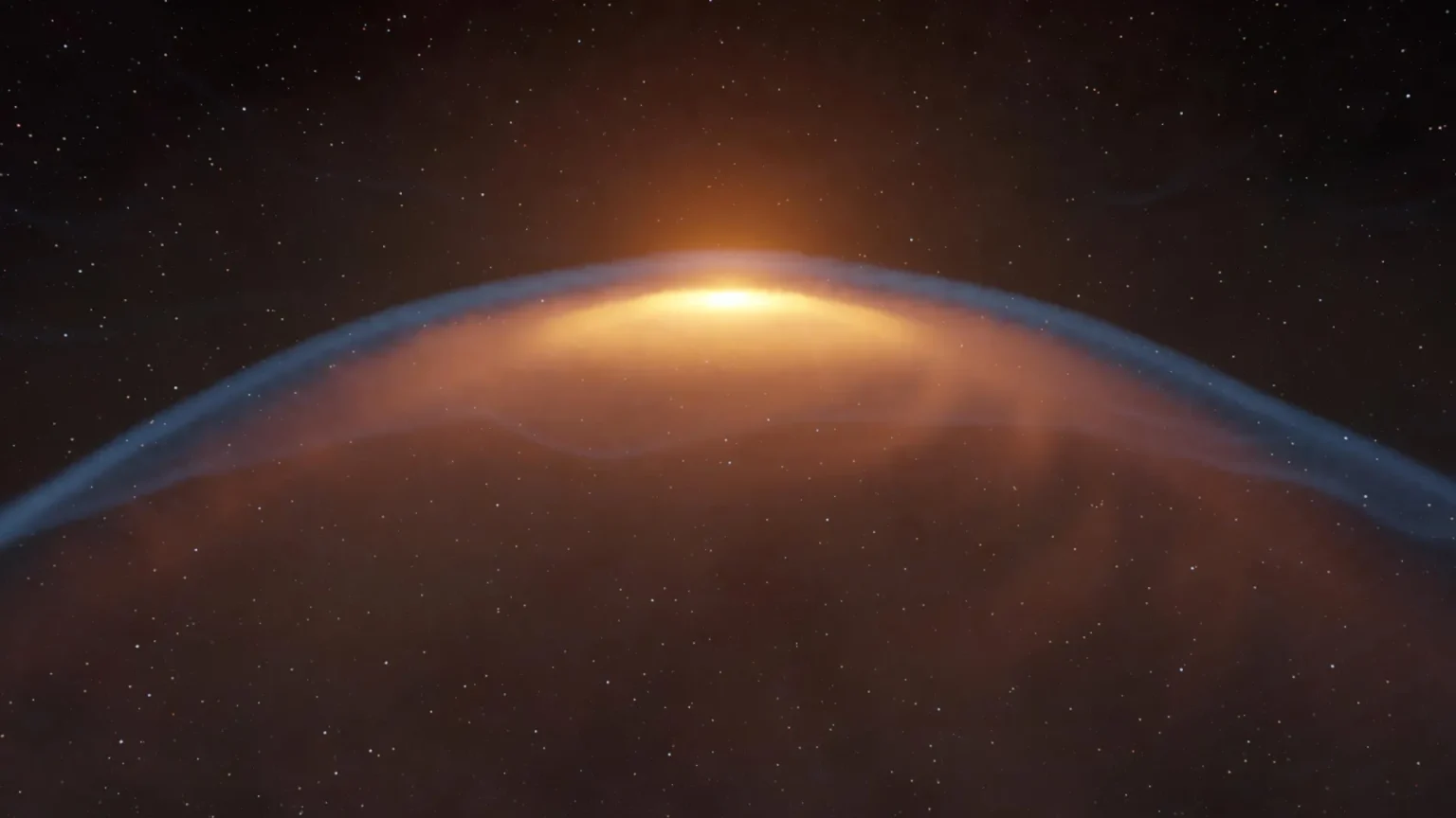 shock front distorts protoplanetary disk.webp