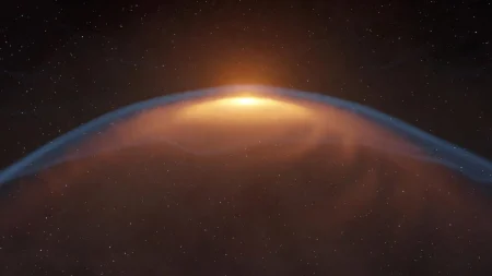 shock front distorts protoplanetary disk.webp