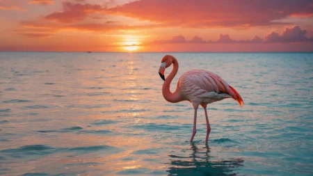 Array pink flamingo at sunset.webp